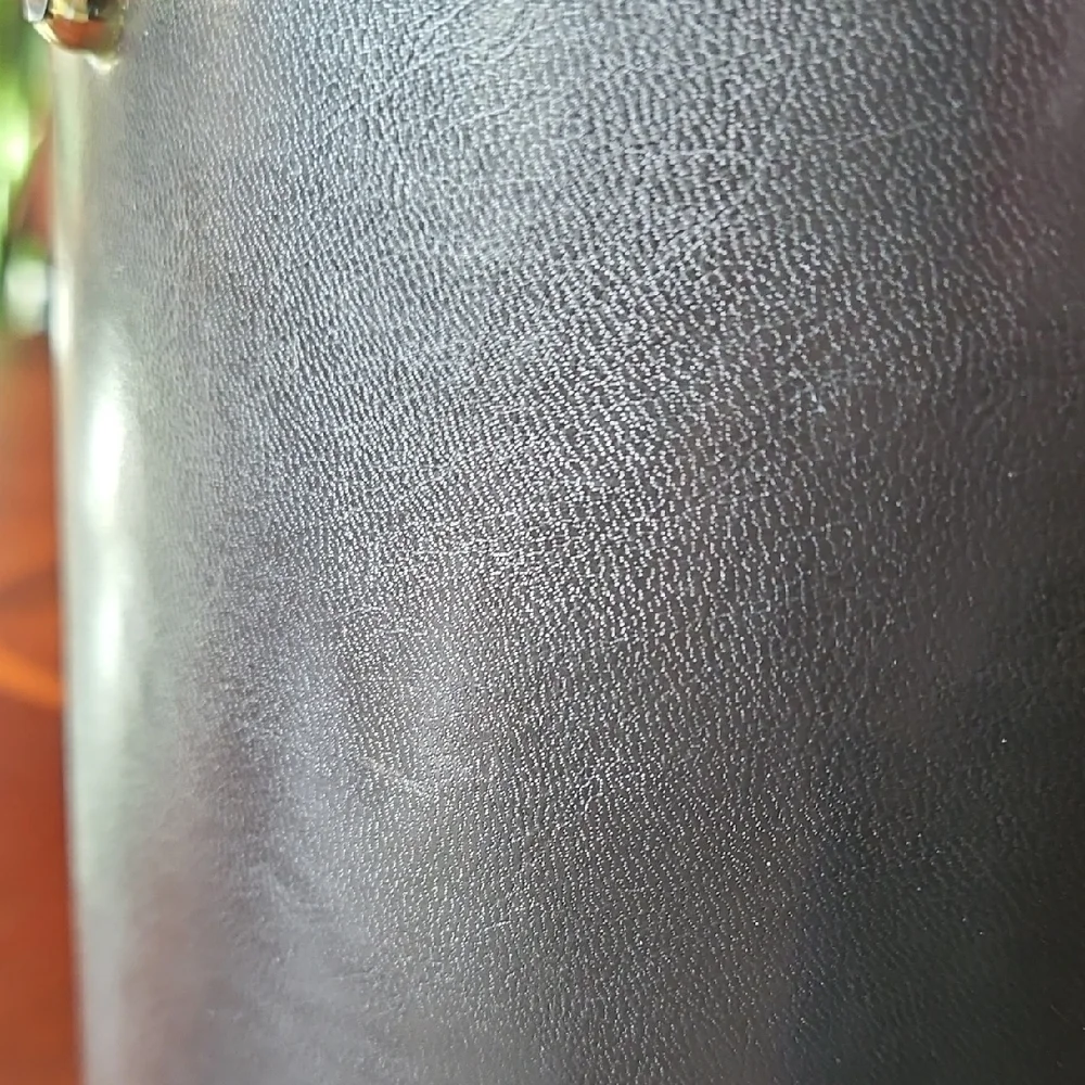 VTG MCM Kraftware Black Faux Leather & Gold/Brass Tone Ice Bucket, Made in USA